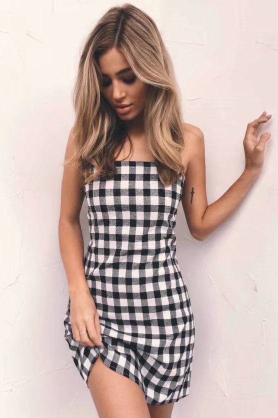 Pure Color Spaghetti Straps Sleeveless Backless Short Dress