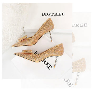 Fashion Thin High Heel Shallow Pointed Toe Rhinestone Butterfly Bow Women's Party Shoes