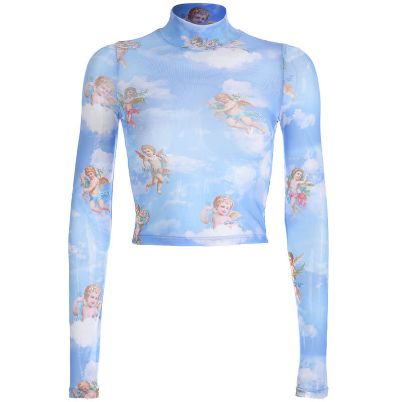 Perspective Flower Print Short Crop Top