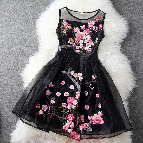 Charming Flower Embroidery Short Skater Dress - May Your Fashion - 1