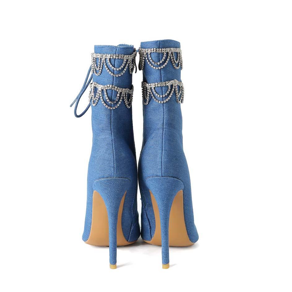 Blue Chain Rhinestone Closed Toe Cowboy Sandals