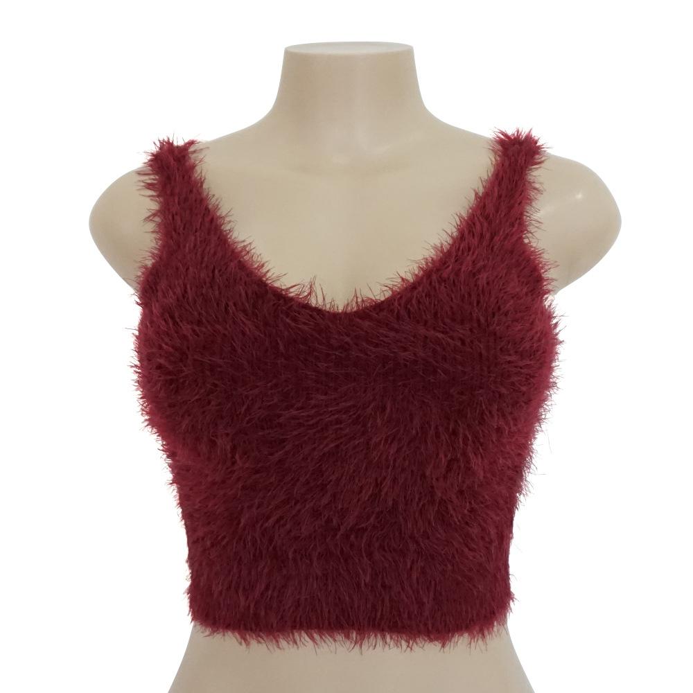 V-neck Hippocampus Hairy Sleeveless Women Vest Crop Top Sweater