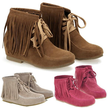 Women's Tassels Lace UP Flat Ankle Shoes Boots