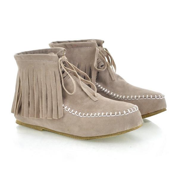 Women's Tassels Lace UP Flat Ankle Shoes Boots