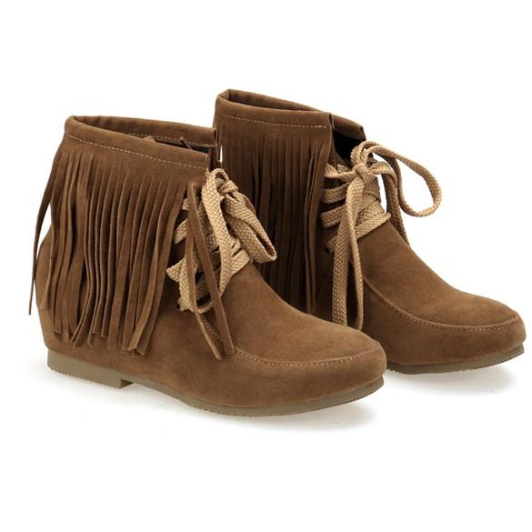 Women's Tassels Lace UP Flat Ankle Shoes Boots