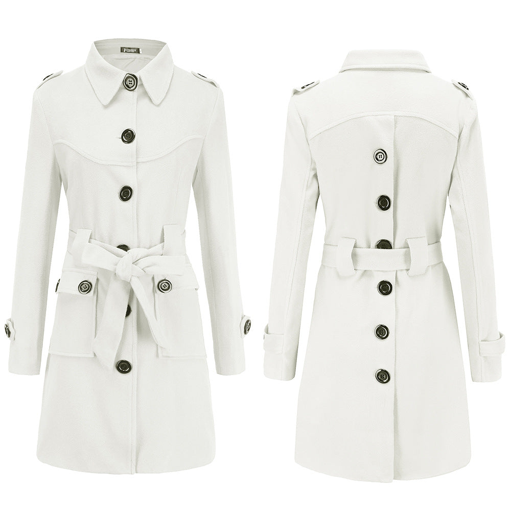 Stand Collar Buttons Pockets Solid Color Women Oversized Coat with Belt
