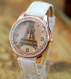 Fashion Chic Girl Ladies Eiffel Tower Dial Crystal Quartz Watch Gift Wristwatch Red Strap