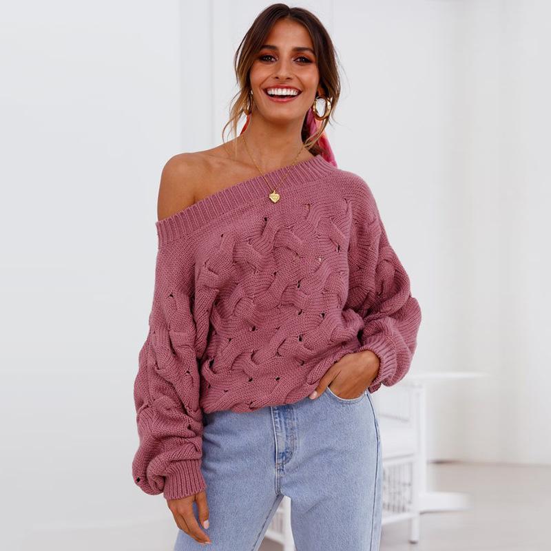 Boat Neck Loose Irregular Sleeves Women Knit Pullover Sweater