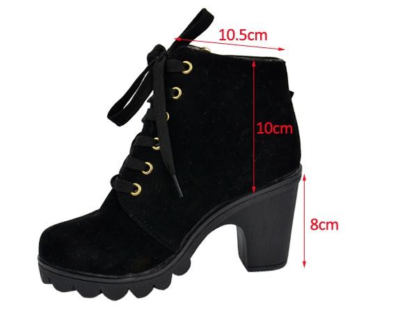 Women Retro Buckle High Heel Lace Up Platform Martin Black Blue Pumps Boots