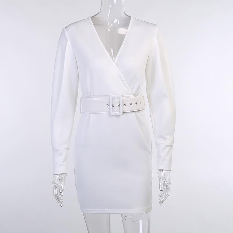 OL Tie Waist White Bodycon Dress