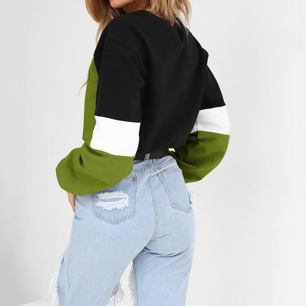 Color Block Patchwork Women Crop Sweatshirt