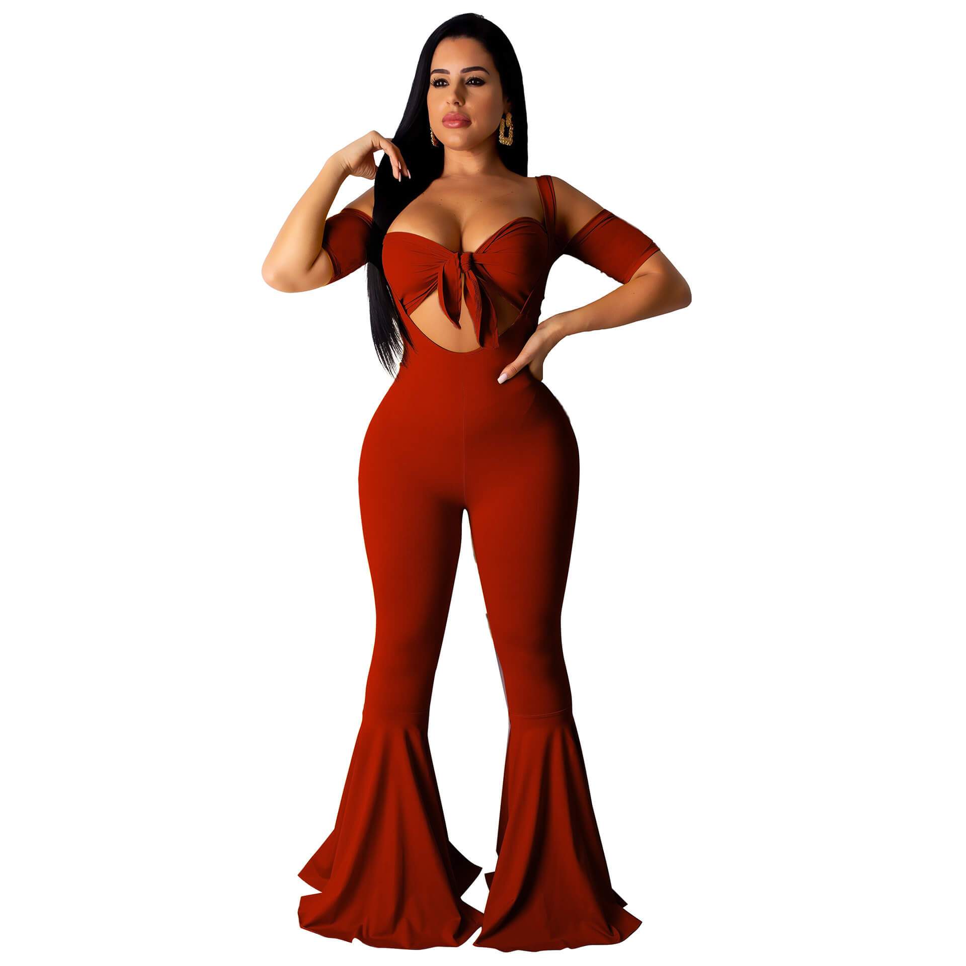 Strapless Crop Top High Waist Bell Bottom Pants Set