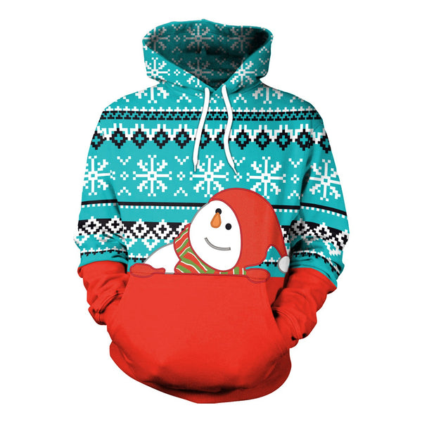 Snowman 3D Cartoon Colorful Print Women Christmas Party Hoodie