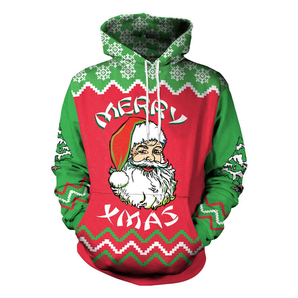 Xmas Santa Claus Digital Print Women Drawstring Party Hoodie