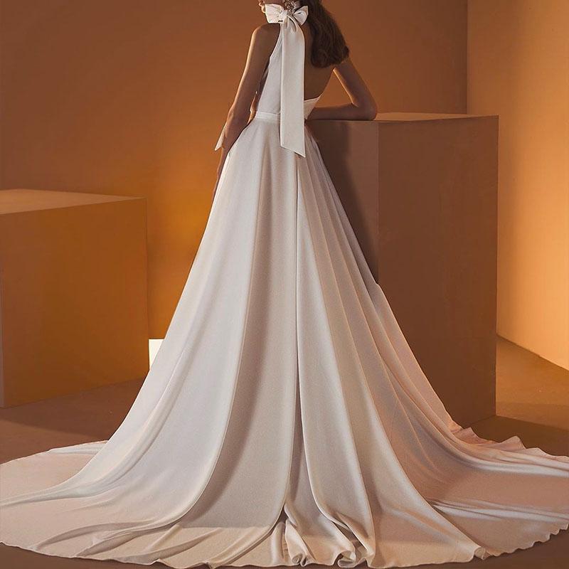 Elegance White Low High Evening Floor Length Dress