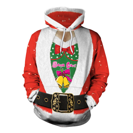 Drawstring Hooded Women Christmas Bowknot Print Party Hoodie