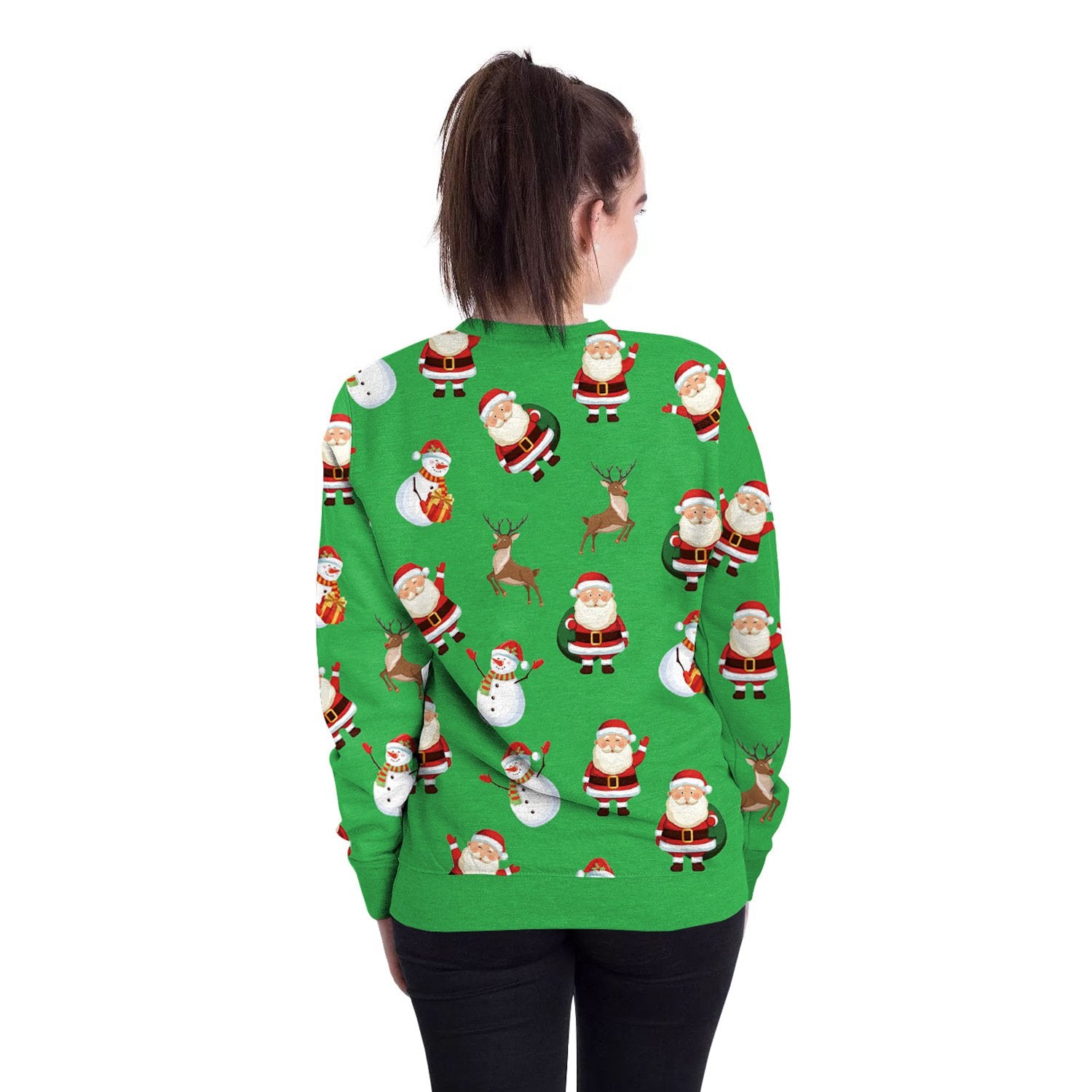 Gifts Sock Cartoon Print Women Scoop Christmas Party Sweatshirt