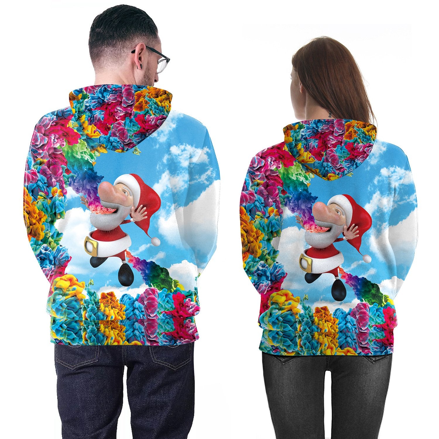Santa Claus Cartoon Digital Print Women Christmas Party Hoodie