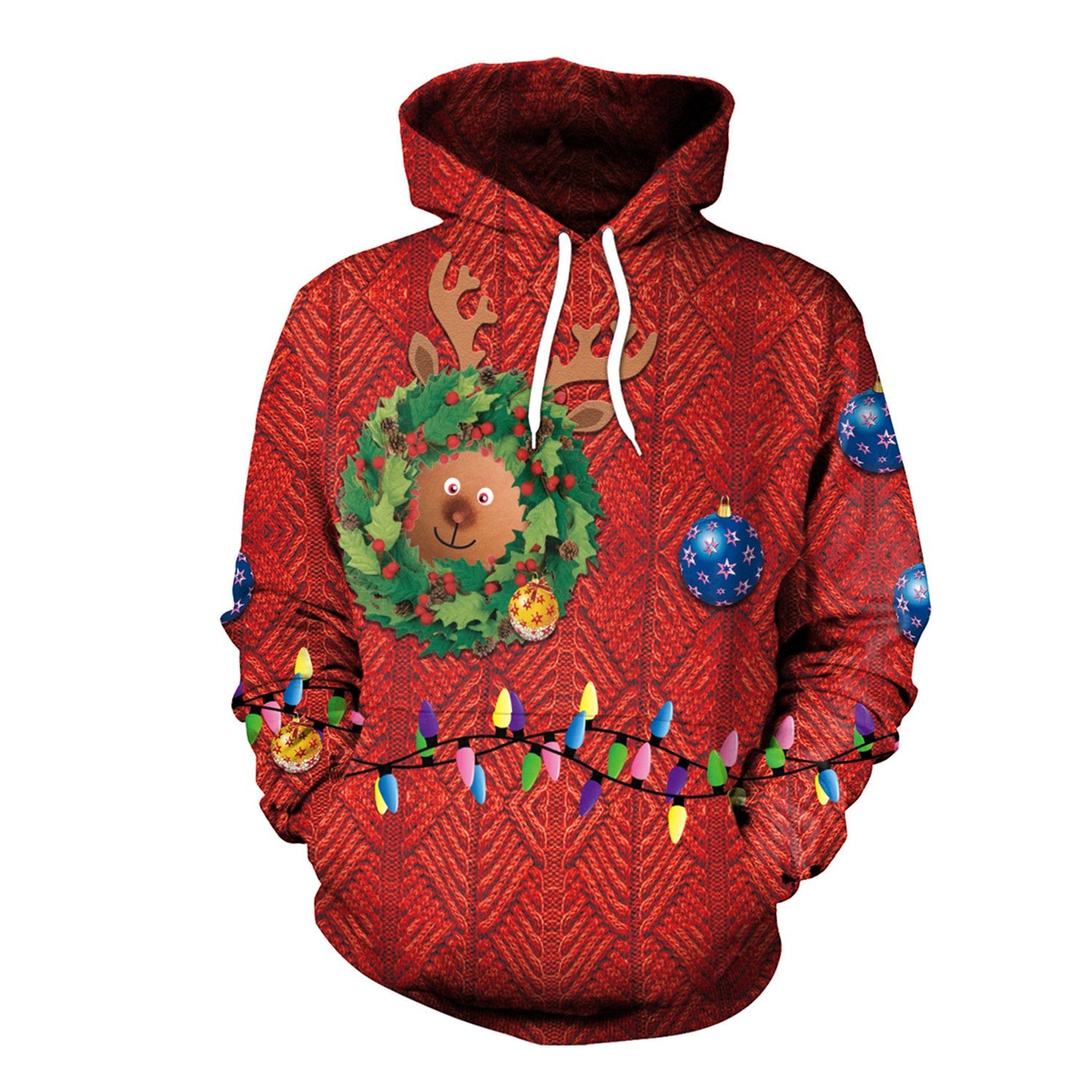 3D Digital Color Print Women Drawstring Christmas Party Hoodie