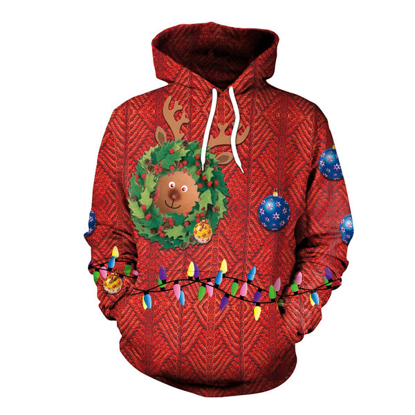 3D Digital Color Print Women Drawstring Christmas Party Hoodie