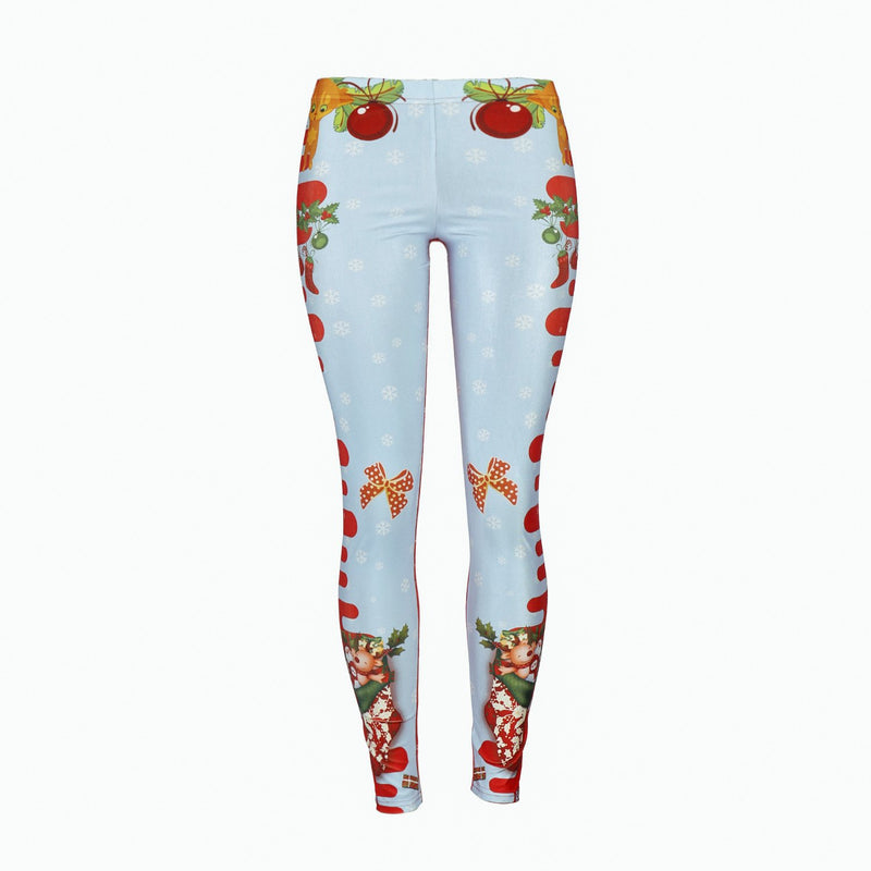 Mid Elastic Waist Print Women Christmas Party Skinny Leggings