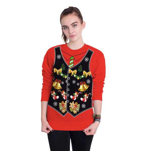 Gift Socks Bells Print Women Christmas Party Sweatshirt