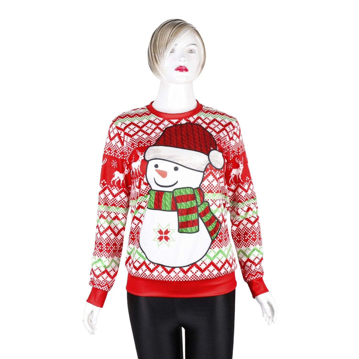 Snowman Digital Print Women Scoop Christmas Party Sweatshirt