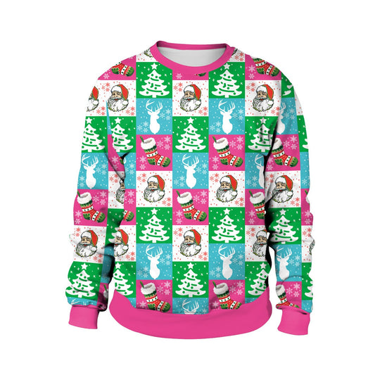 Patchwork Christmas Tree Santa Claus Digital Print Women Sweatshirt