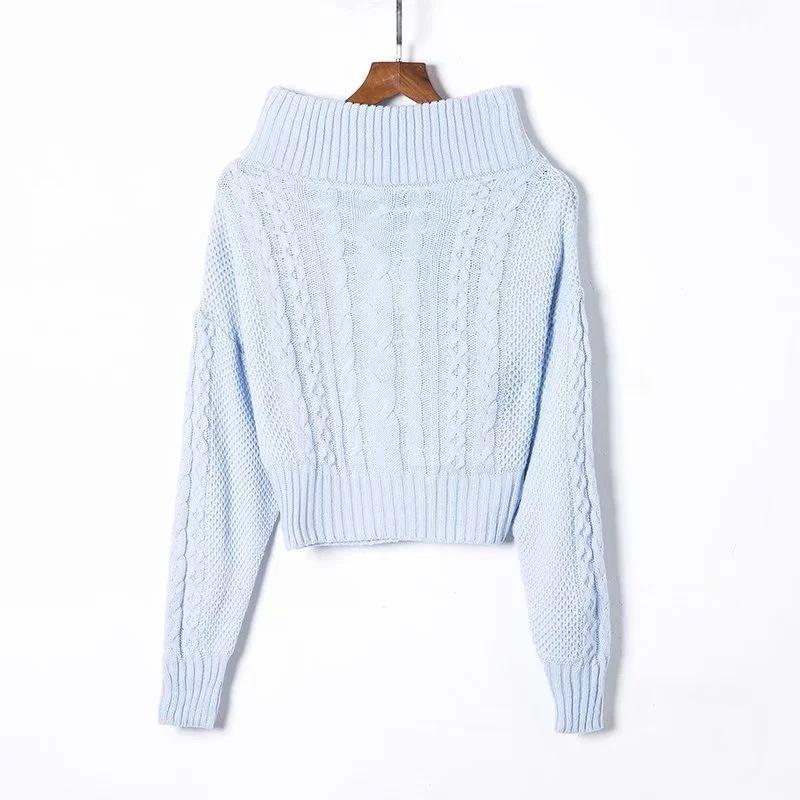 Off Shoulder Cable Knit Loose Lantern Sleeves Women Sweater