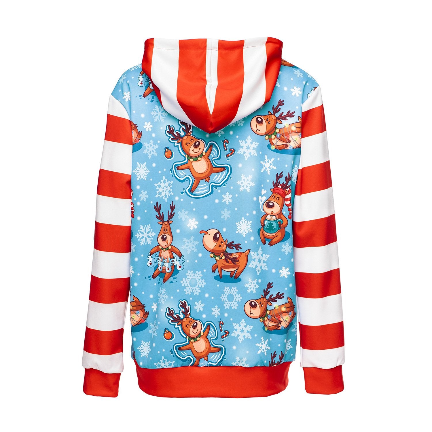 Patchwork Reindeer Snow Print Women Drawstring Christmas Hoodies