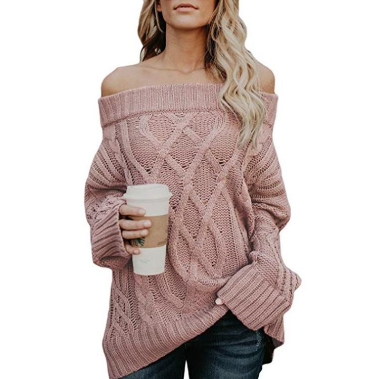 Off Shoulder Cable Knit Long Thick Women Sweater