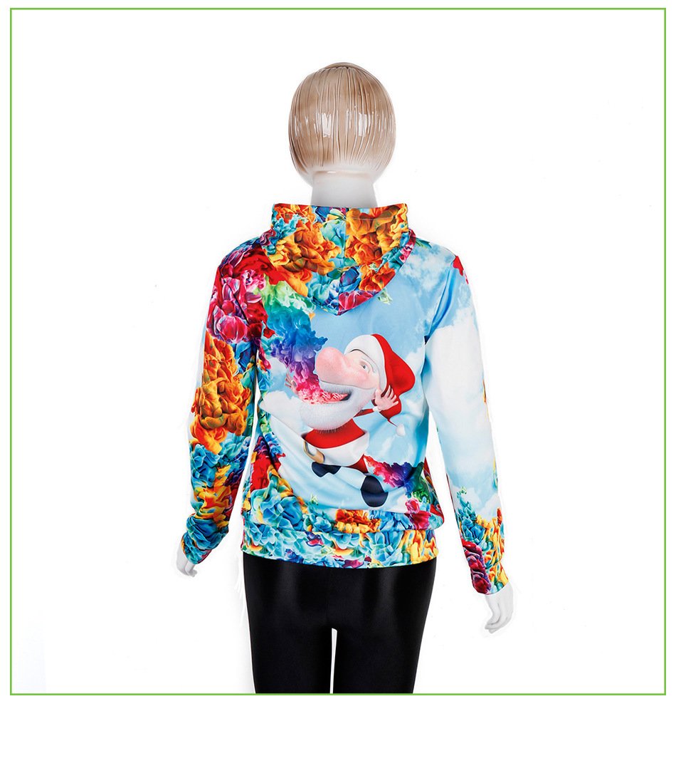 Santa Claus Cartoon Digital Print Women Christmas Party Hoodie
