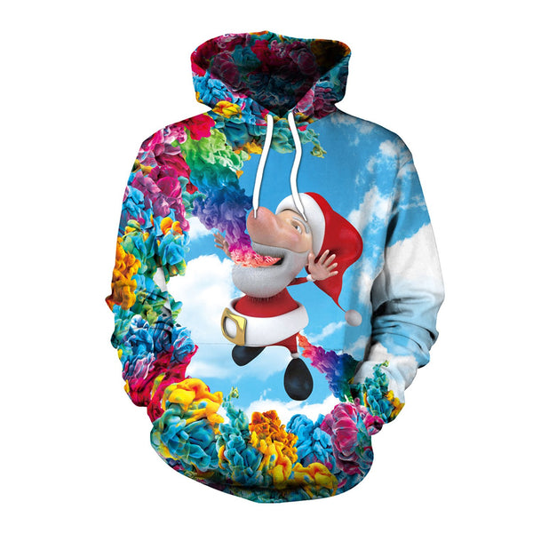 Santa Claus Cartoon Digital Print Women Christmas Party Hoodie