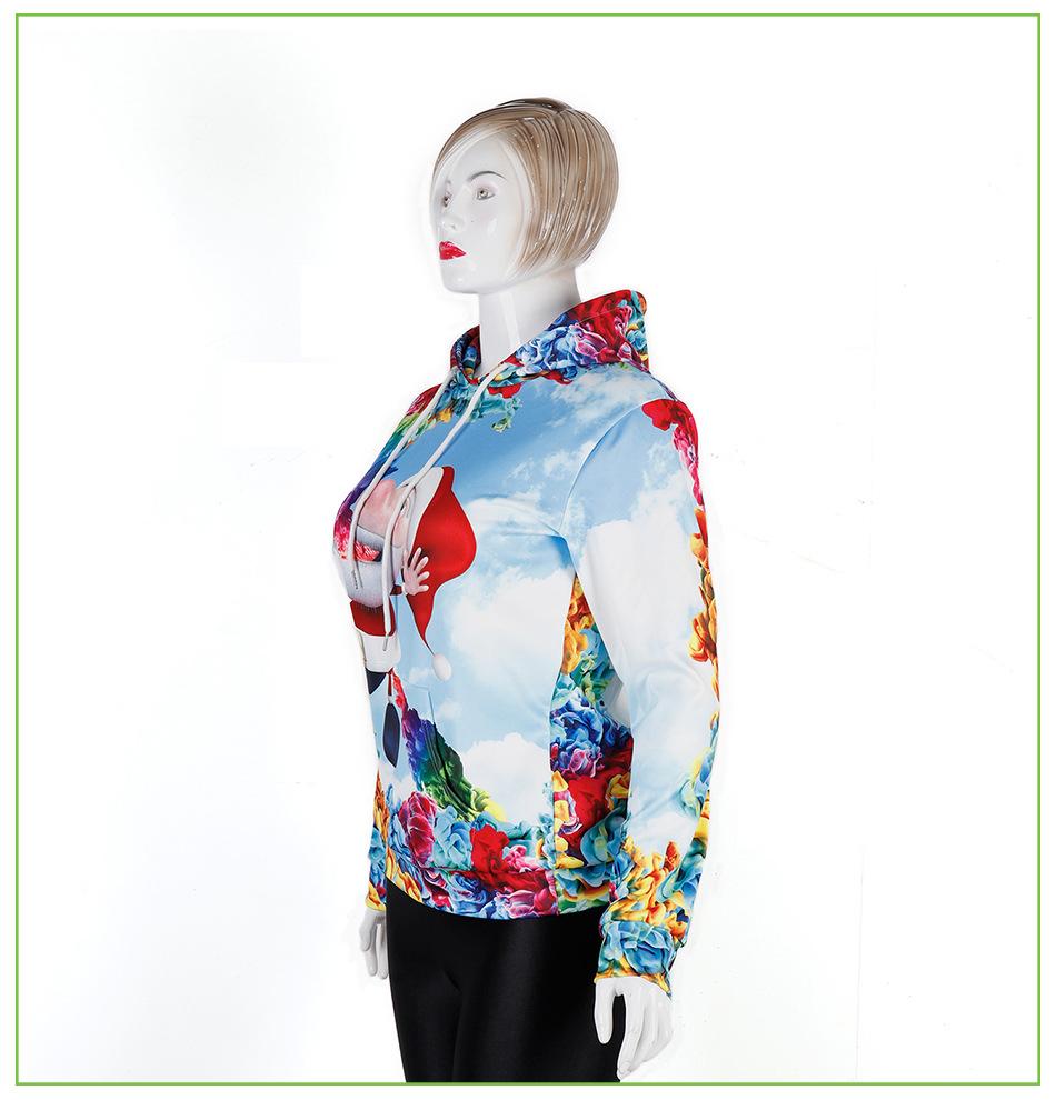 Santa Claus Cartoon Digital Print Women Christmas Party Hoodie