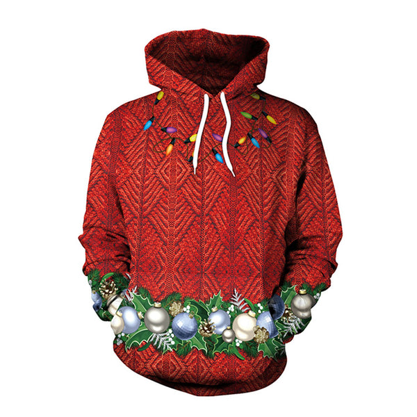 3D Digital Print Women Drawstring Christmas Party Hoodie
