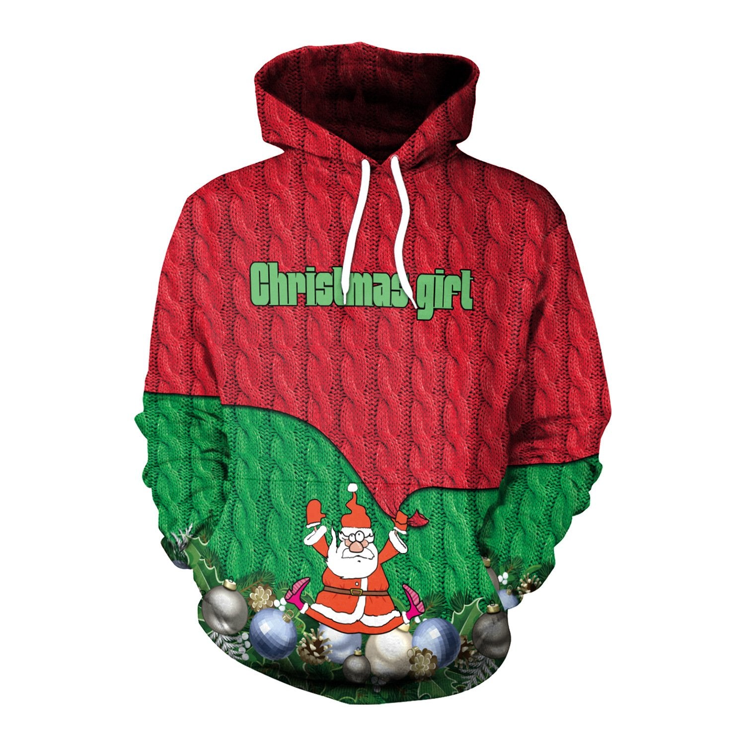Santa Claus Digital Print Women Drawstring Christmas Party Hoodie