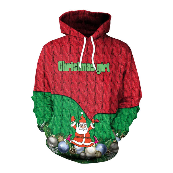 Santa Claus Digital Print Women Drawstring Christmas Party Hoodie