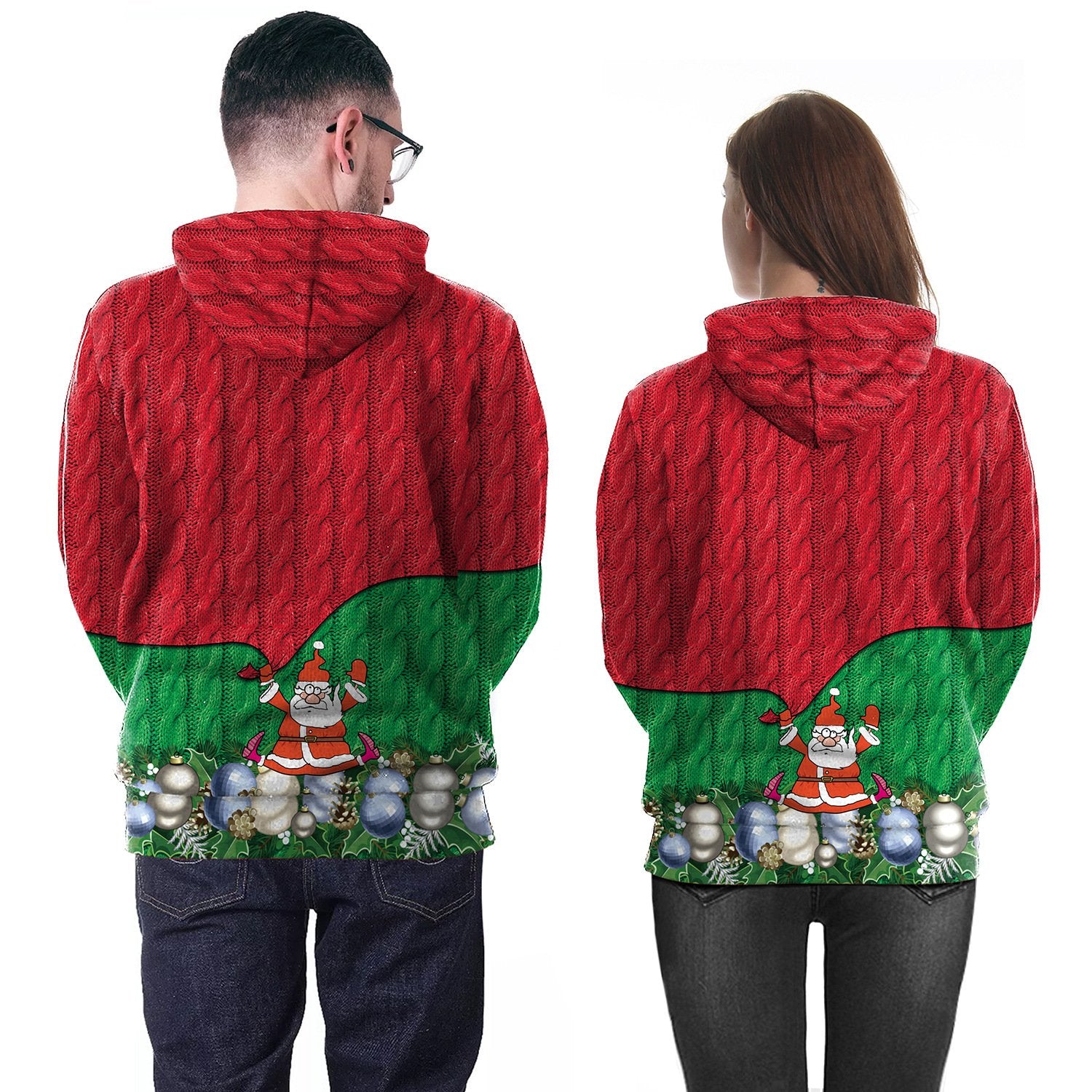 Santa Claus Digital Print Women Drawstring Christmas Party Hoodie