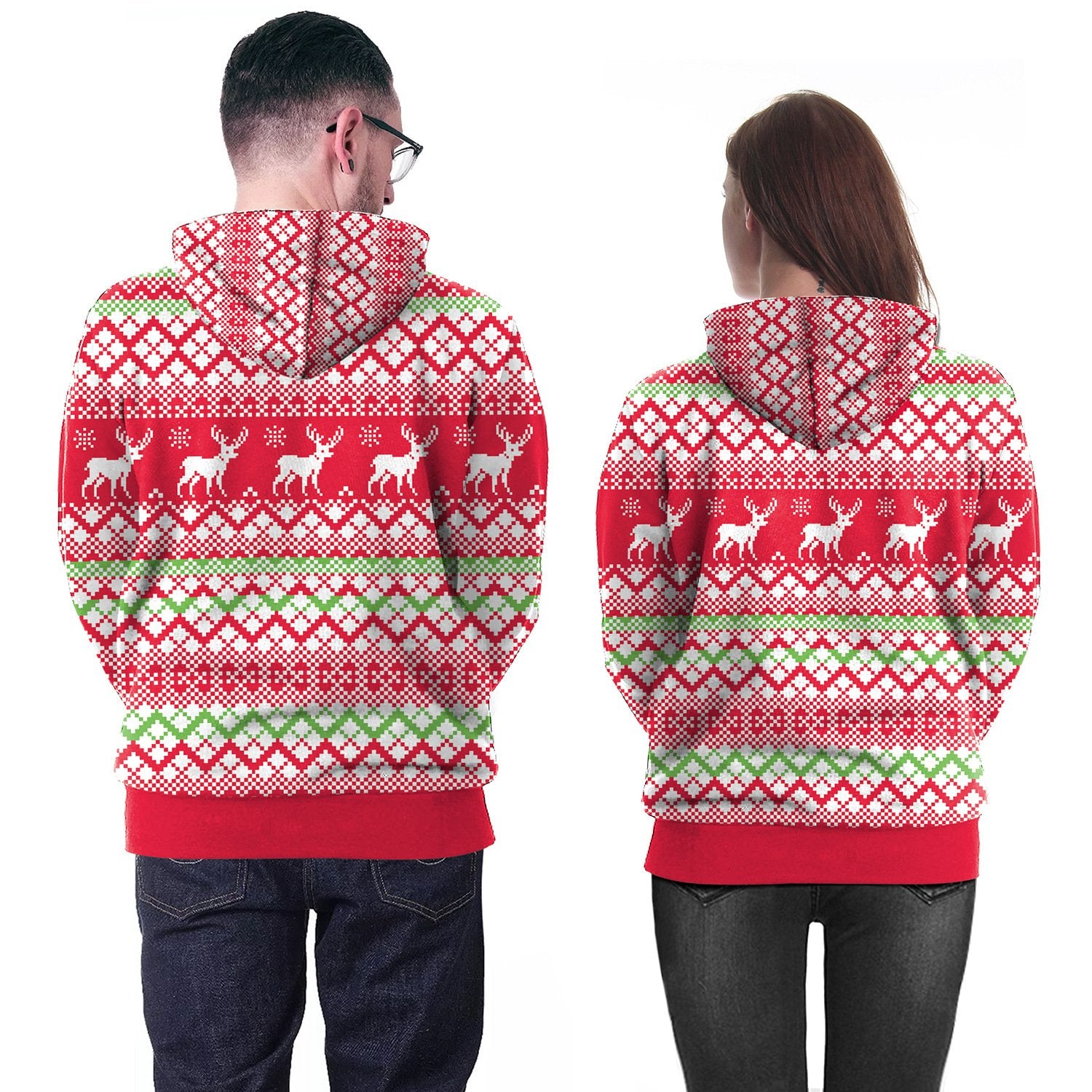 Alpaca Digital Print Women Drawstring Christmas Party Hoodie
