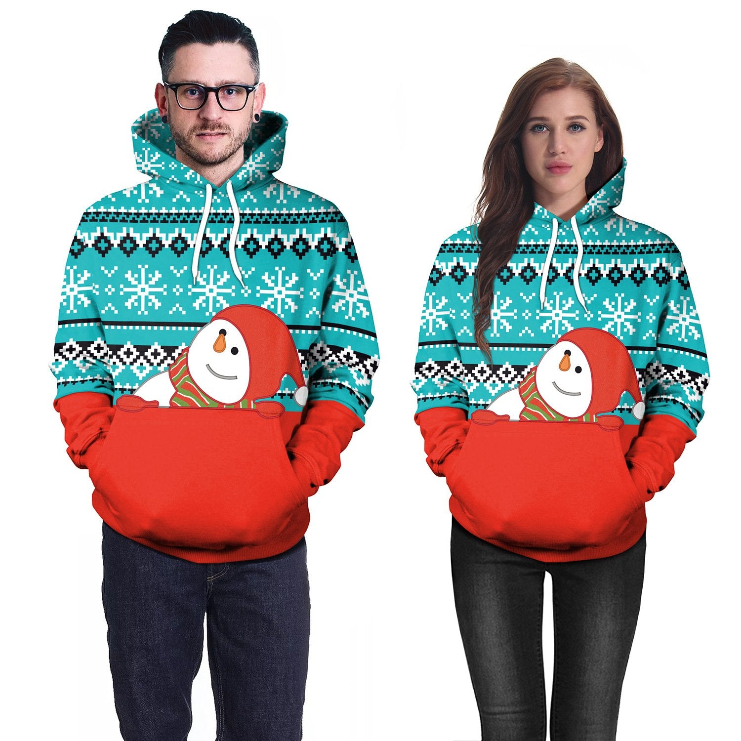 Snowman 3D Cartoon Colorful Print Women Christmas Party Hoodie