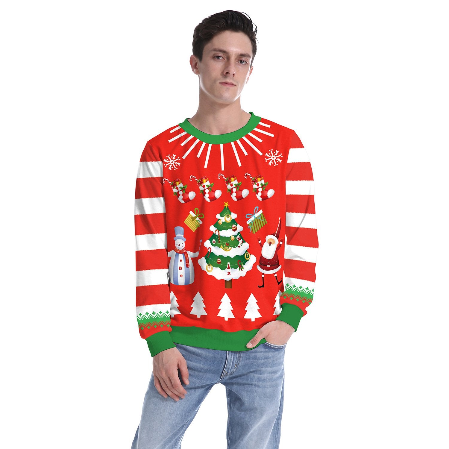 Snowman Christmas Tree Print Women Scoop Party Sweatshirt