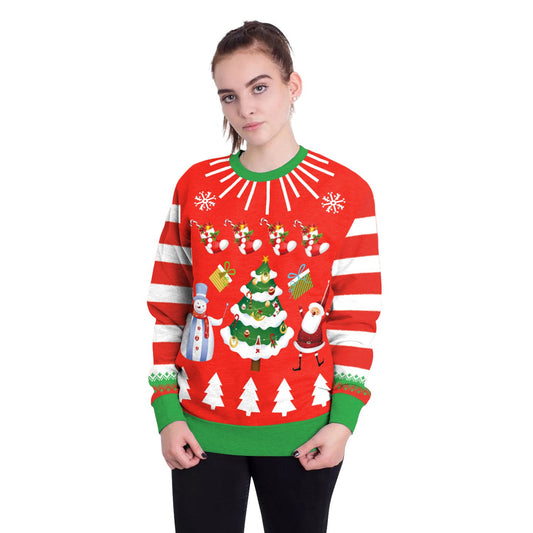 Snowman Christmas Tree Print Women Scoop Party Sweatshirt