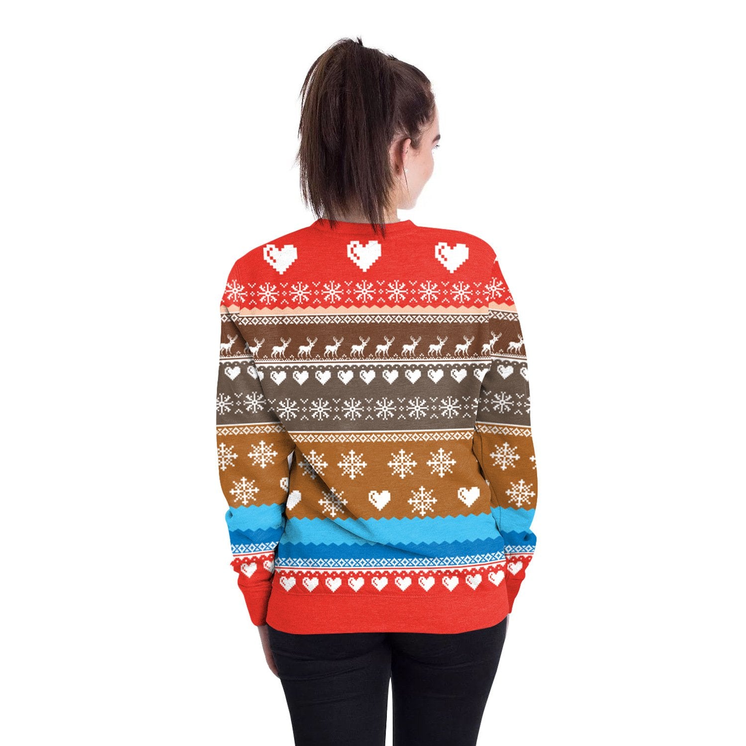 Cartoon Horse Print Women Scoop Christmas Sweatshirt