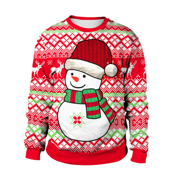 Snowman Digital Print Women Scoop Christmas Party Sweatshirt