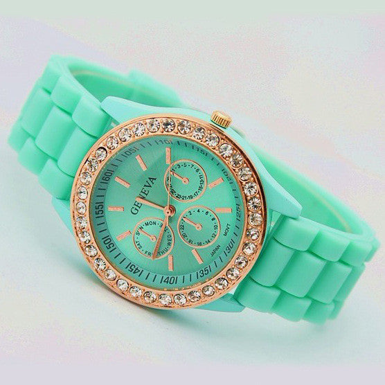 Fashion Crystal Jelly Strap Watch