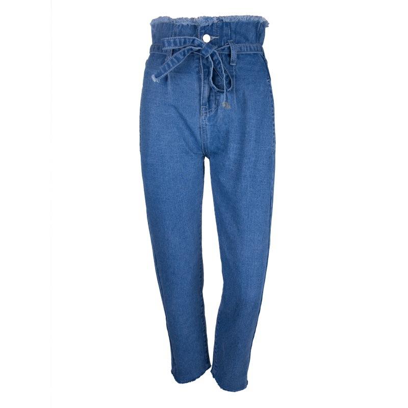 Ruffles Edge High Waist Straps Women 9/10 Denim Jeans Pants