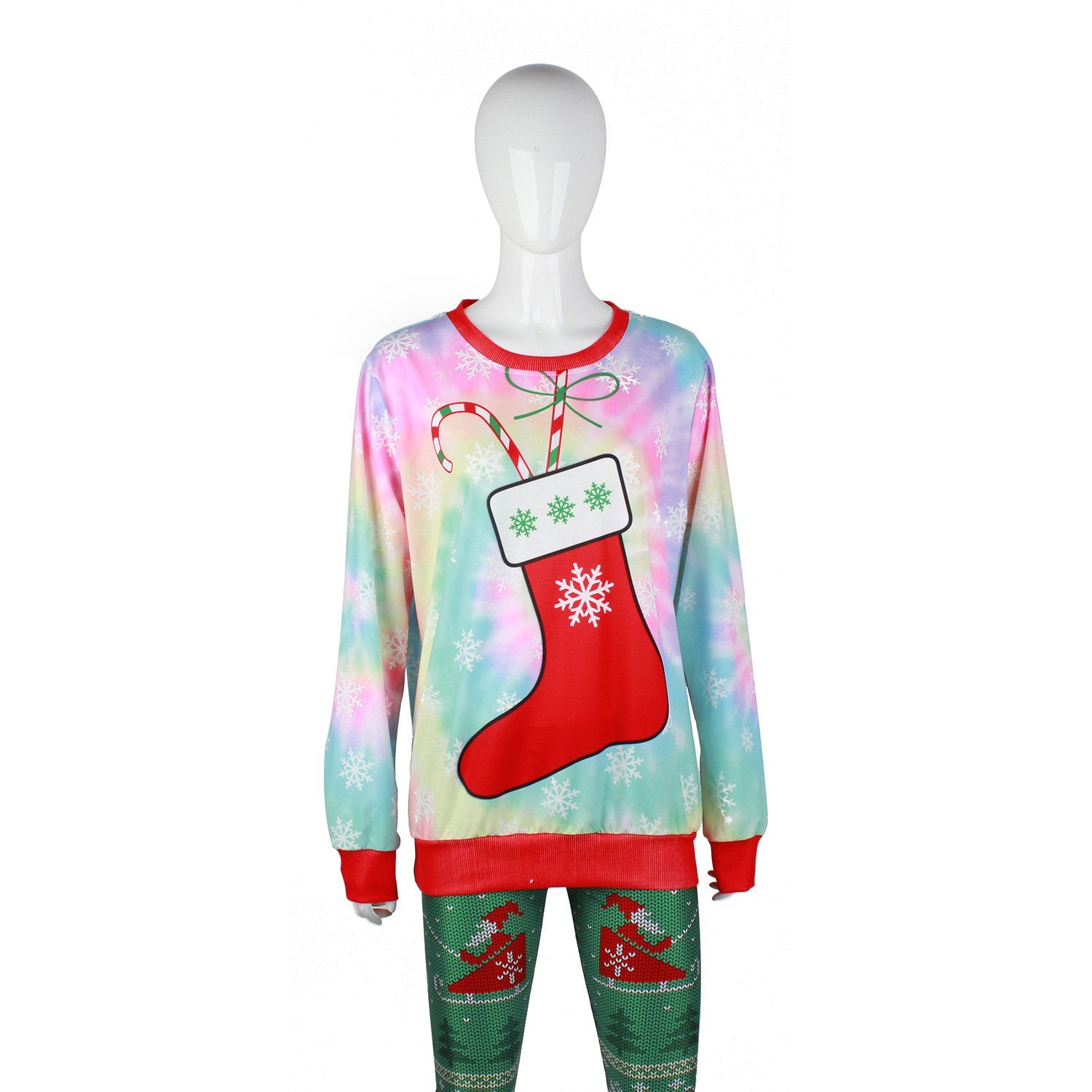 Gift Socks Bright Women Patchwork Christmas Party Sweatshirt