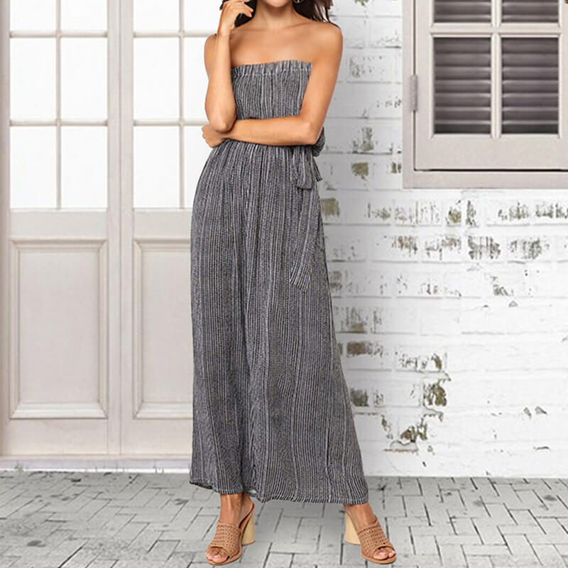 Strapless Stripe Empire Wide Leg Jumpsuit