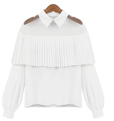 Gauze Chiffon Patchwork Turn-down Collar Long Sleeves Blouse