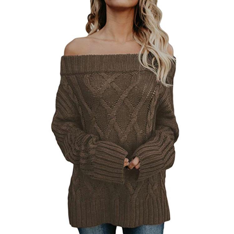 Off Shoulder Cable Knit Long Thick Women Sweater